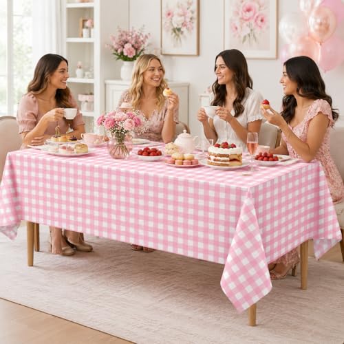 3Pcs Pink Gingham Tablecloths, Checkered Party Table Covers 54x108 In - color: Pink