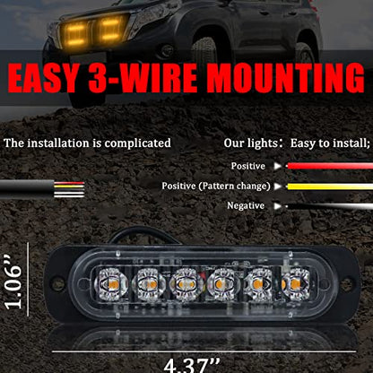 6LED Car Truck Emergency Beacon Warning Hazard Flash Strobe Light Amber/Amber 4-pack - color: Amber Amber