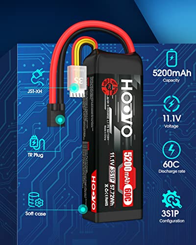 HOOVO 11.1V 3S LiPo Battery 5200mAh 60C with Tr Plug 2Packs