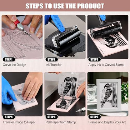 Bobblebro Linocut Kit for Printmaking, 5 PCS 4"x6" Rubber Linoleum Blocks - style: KIT-5PCS