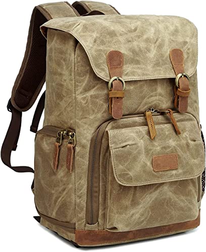 UBAYMAX Canvas Camera Backpack for Canon Nikon Sony DSLR SLR Waterproof - color: Khaki