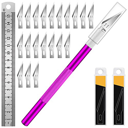 DIYSELF Craft Knife Set with 20 Extra #11 Blades, Aluminum Handle, Ruler - color: Purple-20blades