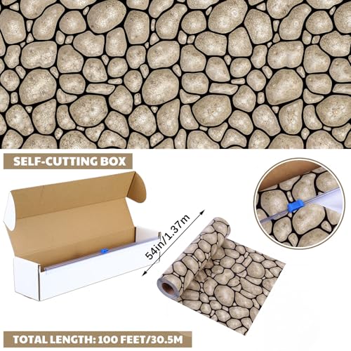 Oudain 54 Inch x 100 ft Cobblestone Rock Stone Tablecloth Roll Cutter Box - style: Rock Stone