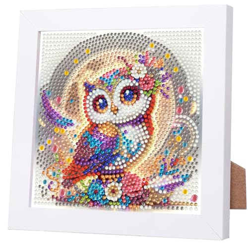 WEMEON Owl Diamond Art Kits for Kids with Frame 7x7 inch - color: Owl