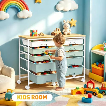 SUNALLY Rolling Carts with 5 Drawers, Storage Drawer Carts for Craft, Green - color: Green