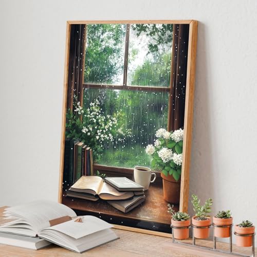 4 Pack Framed Paint by Numbers Kit for Adults Window View, Wooden Easel - color: YOP4P03