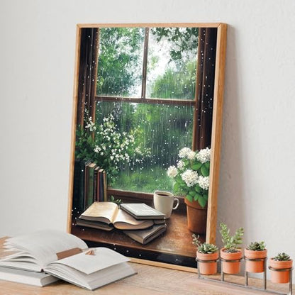 4 Pack Framed Paint by Numbers Kit for Adults Window View, Wooden Easel - color: YOP4P03