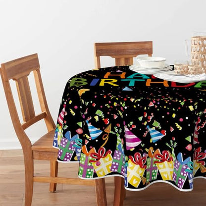 Horaldaily Black Birthday Tablecloth, 60x60 Inch Round - color: Black, size: 60" (Round)
