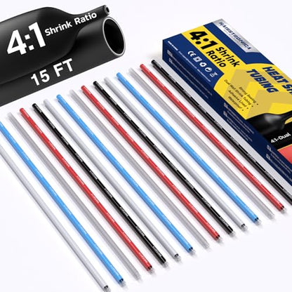 haisstronica 15Ft 4:1 Heat Shrink Tubing Kit 1/8" 5 Colors - size: 1/8"