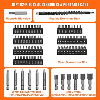 ENERTWIST 8V Cordless Screwdriver, 82 Accessory Kit, Max 10Nm 21+1 Cluth - style: 82PCS 8V ORANGE