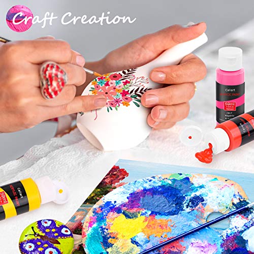 Caliart 42 Colors Acrylic Paint Set with 12 Brushes - color: Regular, size: 2 Fl Oz (Pack of 42)
