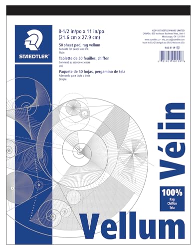 Staedtler Mars Vellum Paper, 16#, Rag, 8.5 x 11 Inches, Plain, 50 Sheets per Pad (946811P)