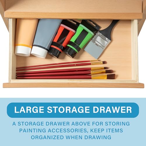 Large Beechwood H-Frame Studio Easel Stand with Storage Drawer, Natural - style: Basic Natural