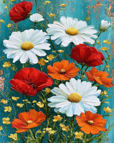 ZRIZQ Paint by Numbers Kit for Adults Beginner Flowers,Daisy,16x20 - color: 16"X20"Rolled Canvas-Daisy Flowers