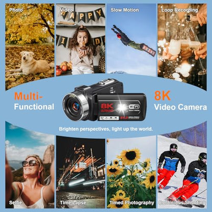 8K 64MP Video Camera Camcorder 18X Zoom WiFi IR Night Vision Camcorders