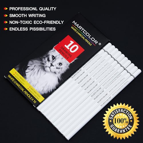 MARTCOLOR White Charcoal Pencils Set, 10 Pieces Sketch Highlight Pencils - color: White-10 Pack