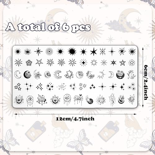 Whaline 6 Pcs Sun Moon Star Nail Plates Stamping Set - style: Sun Moon Star