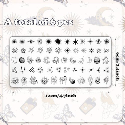 Whaline 6 Pcs Sun Moon Star Nail Plates Stamping Set - style: Sun Moon Star