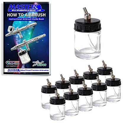 Master Airbrush Pack of 10, TB-002 Empty 3/4 oz. (22cc) Glass Jar Bottles - size: 0.75oz - Glass - 30°