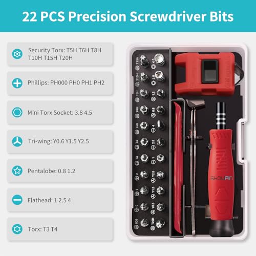 Showpin Mini Screwdriver Set for Computer PC Laptop Macbook Electronics Repair, 35PCS Small Precision Tool Kit with Torx T5 T6 T8 for Beginner IT DIY - color: Red