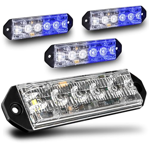 LAMPHUS PlanarFlash 4pc Blue White LED Police Grill Strobe Warning Lights - color: Blue / White, size: 4 Pack