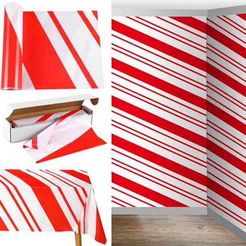 Oudain 54 Inch x 100 ft Red and White Striped Tablecloth Roll Cutter Box - style: Candy Red