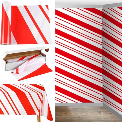 Oudain 54 Inch x 100 ft Red and White Striped Tablecloth Roll Cutter Box - style: Candy Red