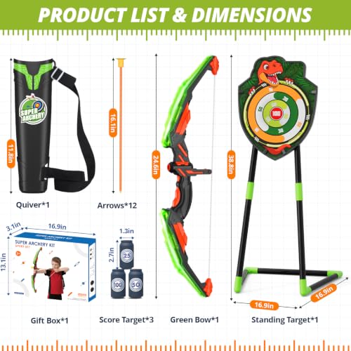 HYES Bow and Arrow for Kids, LED Light Up Archery Set, Green - size: 1 pack-green standing target
