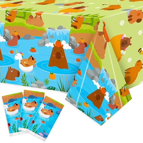 3Pcs Capy Party Tablecloths Cute Animals Birthday Table Decor - color: Capy