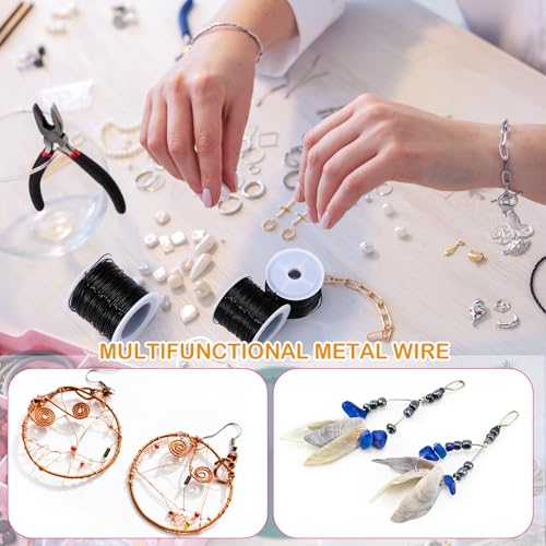 Funrous 5 Rolls Copper Wire 18 20 22 24 26 Gauge with Pliers,Black - color: Black