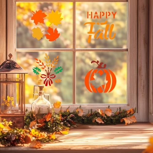 72 PCS 3x3 Inch Thanksgiving Stencils for Painting - Pumpkins, Gourds, Autumn Leaves, Wheat, Turkey Reusable Thanksgiving Painting Templates on Wood, Glass, Fabric, Window Door Decor DIY Decoration - style: 72PCS Thanksgiving