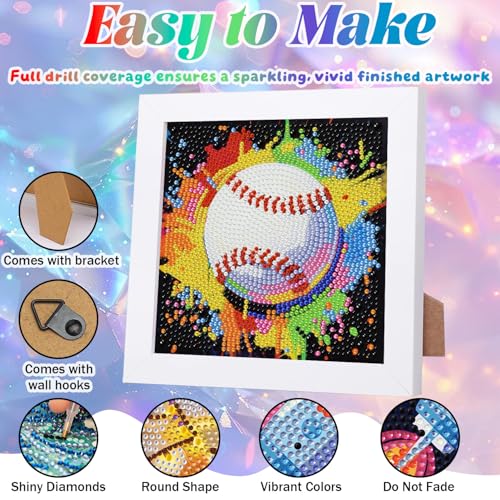 WEMEON Baseball Diamond Art Kits for Kids with Frame 7x7 inch - color: Baseball 01