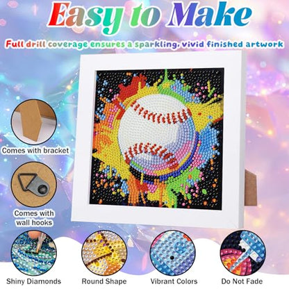 WEMEON Baseball Diamond Art Kits for Kids with Frame 7x7 inch - color: Baseball 01