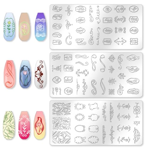 3Pcs Tulip Nail Stamping Plate Set Floral Irregular Geometric Frames Steel Nail Stamp Templates Clear Silicone Nails Stamping with Stamper Scraper for Manicure Printing - style: Tulip