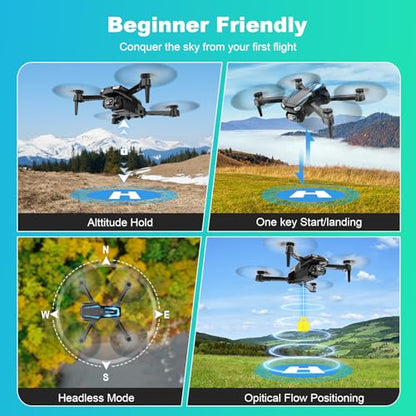 Drone with 1080P Camera, Foldable Remote Control Quadcopter for Adults Beginners, Mini Drone with Stable Hover, Waypoint Fly, 3D Flips, One Key Start, 2 Batteries, Easy to Fly Indoors & Outdoors - color: Black Blue