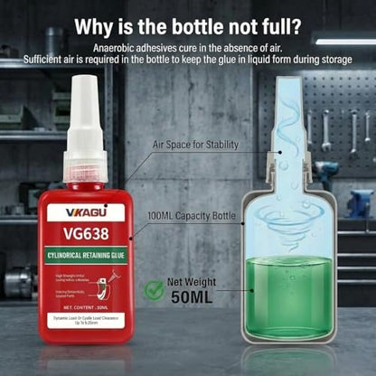 VG638 Retaining Compound (1.69 fl oz, 4 Pack), High Strength Bearing Mount & Cylindrical Adhesive - Industrial Bulk Supply for Workshops - Restores Worn Parts, Fast Cure, 0.01 in Gap Fill - size: VG638, style: 4 Pack