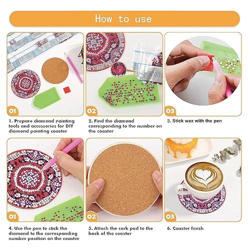 Muzagroo Art Mandala Diamond Painting Coasters Kits with Holder - color: Mandala