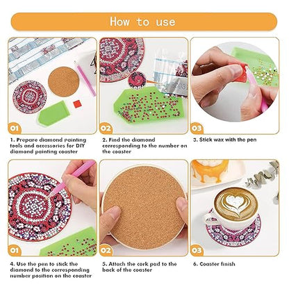 Muzagroo Art Mandala Diamond Painting Coasters Kits with Holder - color: Mandala