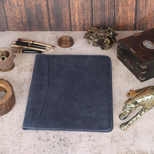 Heavy Duty Buffalo Leather Legal Pad Portfolio with Binder, Blue - color: Blue