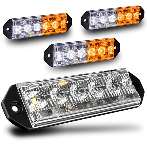 LAMPHUS PlanarFlash 4pc Amber White LED Police Grill Strobe Warning Lights - color: Amber / White, size: 4 Pack