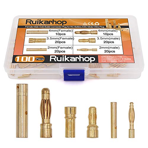 100PCS 2mm 3.5mm 4mm Female Male Gold Banana Bullet Connector Plug for RC Battery ESC Motor Wire Plug - size: Without Heat Shrink Tube