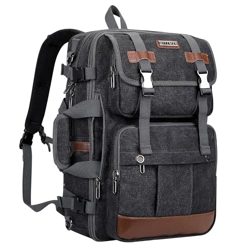 WITZMAN Canvas Travel Backpack for Men Large Laptop Backpack Fits 16 Inch - color: Black