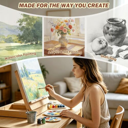 Tabletop Easel for Painting, Adjustable Beechwood Sketchbox, Portable