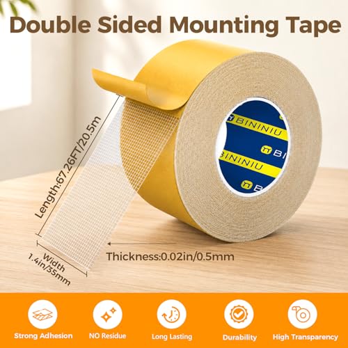 Heavy Duty Double Sided Clear Tape 1.4inX67.26FT Waterproof Strong Adhesive Mounting Tape for Office Fixing and Splicing - size: 1.4inX67.26FT