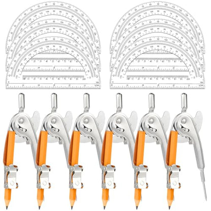 Mototo 12-PCS Geometry Tool Set, Math Compass for Geometry and 6 Inch Protractor Set Include Metal Compass with Pencil and Clear Plastic Protractor for Student Classroom Office Woodworking Art Drawing - style: 12 Pack