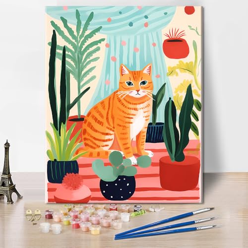 TUMOVO Cute Orange Cat Paint by Numbers Craft Kit for Adults - color: Cat