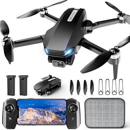 2K Drone with Camera for Adults & Beginners, Mini Drone with 2 Batteries - color: Black