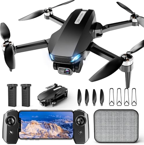 2K Drone with Camera for Adults & Beginners, Mini Drone with 2 Batteries - color: Black