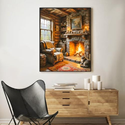 Paint by Numbers Kit for Adults, Cozy Fireplace & Rustic Cabin, 16x20 Inch - color: HMOP251002