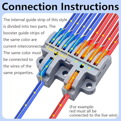 CESFONJER 2-in-8-out Compact Terminal Blocks (6 Sets), Lever Wire Splicing Connectors, 2 Input 8 Output, DIN Rail & Screw Fix, 28-12AWG, Includes Mounts & Screws - color: set3